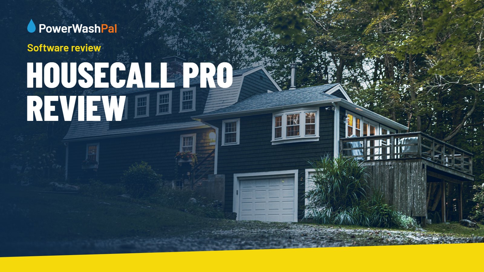 Two-story house exterior with the title Housecall Pro Review